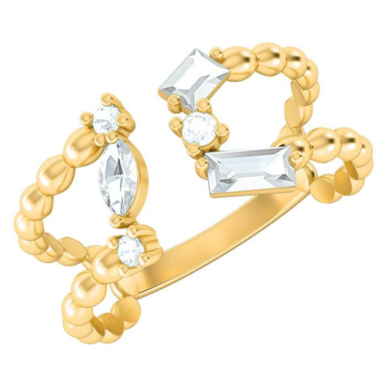 Geometric Ring in yellow gold and white stones